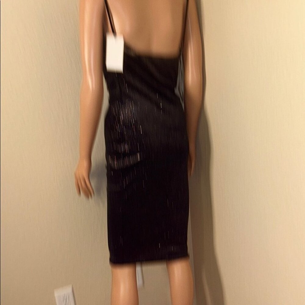 NEW Iris Elegant Black Glitter Dress knee length cowl neck spaghetti strap SZ M - Picture 9 of 11
